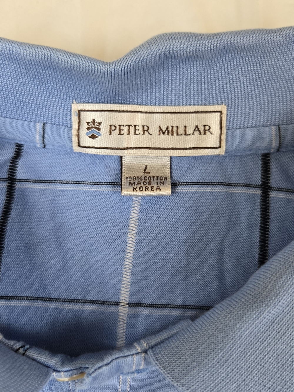Peter Millar Men's Large Blue Plaid Golf Polo 100% Cotton Short Sleeve - Picture 4 of 9